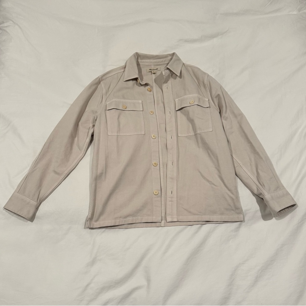 Madewell Garment Dyed Light Tan Work Shirt Jacket Straight Hem